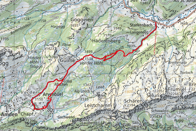 Bike-Route Arvenbüel - Vorder Höhi - Starkenbach - Arvenbüel
